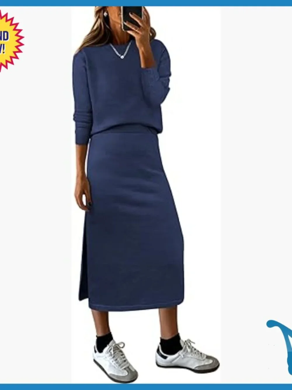 2-Piece Sweater Skirt Set, Loose Fit, Medium Weight, Long Sleeve